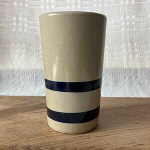 Roseville Pottery 16 oz Tumbler Drinking Glass Cream Blue Stripe Stonewa